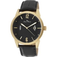 Lucien Piccard Men's Watzmann Black Textured Dial Black Genuine Leathe