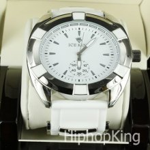 Luxury Fashion Boyfriend 2 Pac Style White Silver Tone Men Watch Great Gift