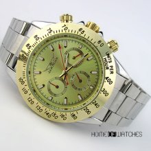 Luxury Golden 3 Sub-dials Stainless Steel Automatic Mechanical Men's Wrist Watch