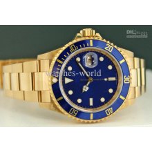 Luxury Lls Automatic Men Watch 18kt Gold Submariner 40mm Blue Dial &