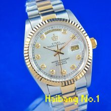 Luxury Mens Gift Gold&silver Stainless Steel Automatic Date Wrist Watch