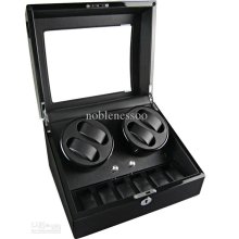 Luxury Mens Ladies Ebony 4 Auto Automatic Watch Winder Display+6 Sto