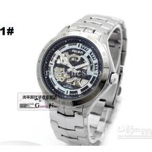 Luxury Mens Wilon Carving Waterproof Stainless Steel Automatic Mecha