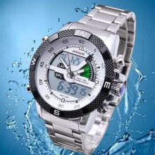 Luxury White Mens Army Dual Time Alarm Chronograph Waterproof Sport Wrist Watch