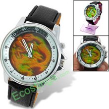 Magic Dragon Shadow in Dial Leather Round Men's Quartz Watch