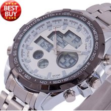 Magical Special Super Men Digital Quartz Led Analog Clock Stainless Wrist Watch