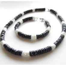 Man's Necklace and Bracelet set Gifts for Men Indigo Blue and White shell