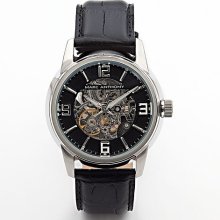 Marc Anthony Stainless Steel Leather Automatic Skeleton Watch - Men