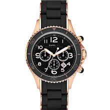 MARC by Marc Jacobs 'Rock' Chronograph Silicone Bracelet Watch Rose Gold/ Black