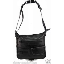 Medium Black Patchwork Leather Zip Up Shoulder Bag Handbag Shopper Ideal Work