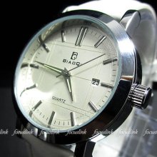 Men Hand Hours Dial Elegant Watch Wrist Brown White Black Leather Clock Women 18