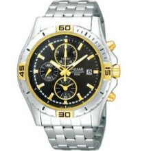 Men`s Pulsar Chronograph Watch W/ Round Black Face