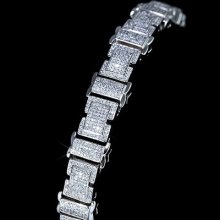Mens 14k White Gold Fin Micro Pave Lab Diamond Iced Hip Hop Link Bracelet 20mm