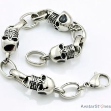 Mens 316l Stainless Steel Skull Bling Bracelet Chain B1v16