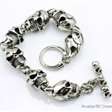 Mens 316l Stainless Steel Skull Bling Bracelet Chain Cool B1v5 9.45