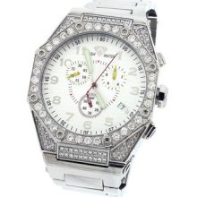 Mens Aqua Master Ss Band Silver Dial Octagon Case Chrono 4.5ct Diamond Watch 106