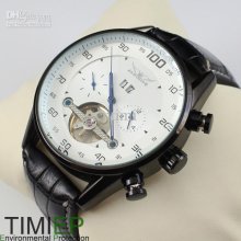 Mens Automatic Mechanical Analog Leather Band Men's Wrist Watch Blac