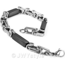 Mens Black Silver Stainless Steel Bracelet Bangle Link Hand Chain Vc755