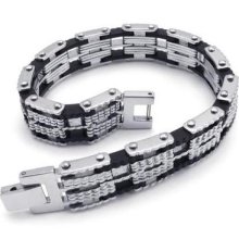 Mens Black Silver Stainless Steel Bracelet Bangle Chain
