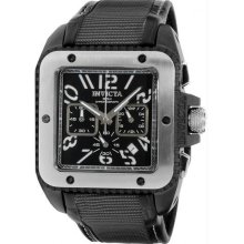 Men's Black Stainless Steel Chronograph Quartz Square Black Dial Black Strap
