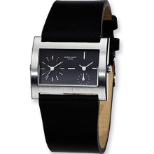 Mens Charles Hubert Leather Band Black Dial Dual Time Watch No. 3592