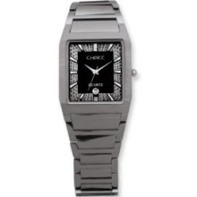 Mens Chisel Tungsten Black Illusion Dial Crystal 29x34mm Watch