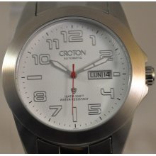 Mens Croton Automatic Day Date White Dial Stainless Steel Watch