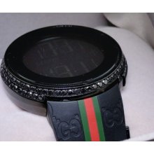 Mens Custom Digital Gucci I-gucci 2 Row Black Diamond Watch Ya114207