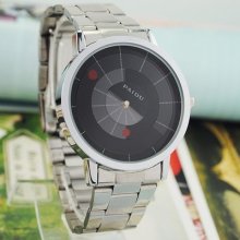 Mens Fashion Unique Black/white Turntable Quartz Wristwatch Vogue Steel Gift Na