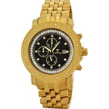 Mens Just bling 0.16 CT Round Diamond Eclipse watch JB-6114-C YELLOW GOLD CASE