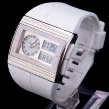 Mens Ladies Fashion White Led Light Dual Time Digital Alarm Wrist Watch Ff