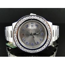 Mens Rolex Datejust 2 Ii Silver Dial Genuine Diamond Watch 4 Ct