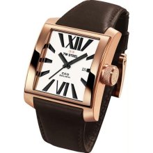 Men's Rose Gold Tone Stainless Steel Ceo Goliath Quartz White Dial Brown Leather