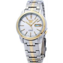Men's Seiko 5 Two Tone Stainless Steel Case and Bracelet White DIal Da
