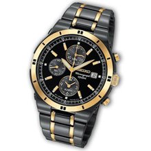 Men's Seiko Two-Tone TiCN-Plated Steel Chronograph Watch (Model: