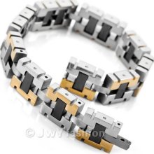 Mens Silver Gold Stainless Steel Bracelet Cuff Bangle Hand Chain Vc844