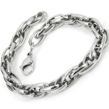 Men's Silver Stainless Steel Bracelet Oval Links Chain