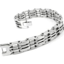 Men's Silver Stainless Steel Bracelet Link Bangle Chain Cb12050