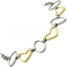 Men's Sliver Gold Ring Heart Links Charm Bracelet Stainless Steel Bangle Chain