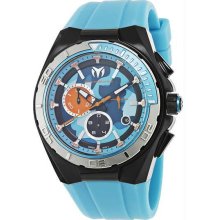 Men's Stainless Steel Case Quartz Chronograph Blue Camouflage Dial Light Blue Ru