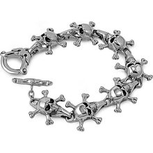 Mens Stainless Steel Skull and Bones Oxidized Finished Link Bracelet, Personalize it.
