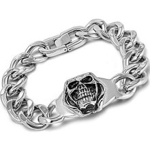 Mens Stainless Steel Skull Oxidized Finished, Curb Link Bracelet, Personalize it.