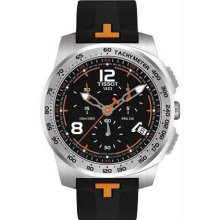 Men's Stainless Steel T-Sport Chronograph Black Dial Orange Accent