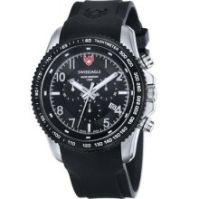 Mens Swiss Eagle Landmaster Chronograph Black Silicon Strap Watch Xwa3813