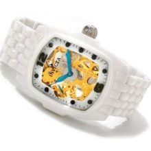 Men's White Ceramic Lupah Gold Tone Manual Mechanical Watch 1114