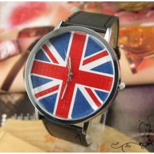 Mens Womens Big Dial Uk British National Flag Fashion Leather Band Wrist Watch