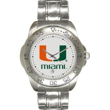 Miami Canes wrist watch : Miami Hurricanes Sport Watch with Stainless Steel Band