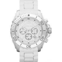 Michael Kors MK8210 Womens Stainless Steel Case Quartz Chronograph White Dial White Silicone Strap Date Display