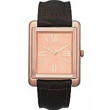 Michael Kors Rectagle Face Leather Band Rose Gold Dial Womens Watch Mk2243