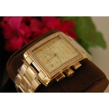 Michael Kors Womens Gia Xl Gold Chrono Square Crystal Dial Watch Mk5673